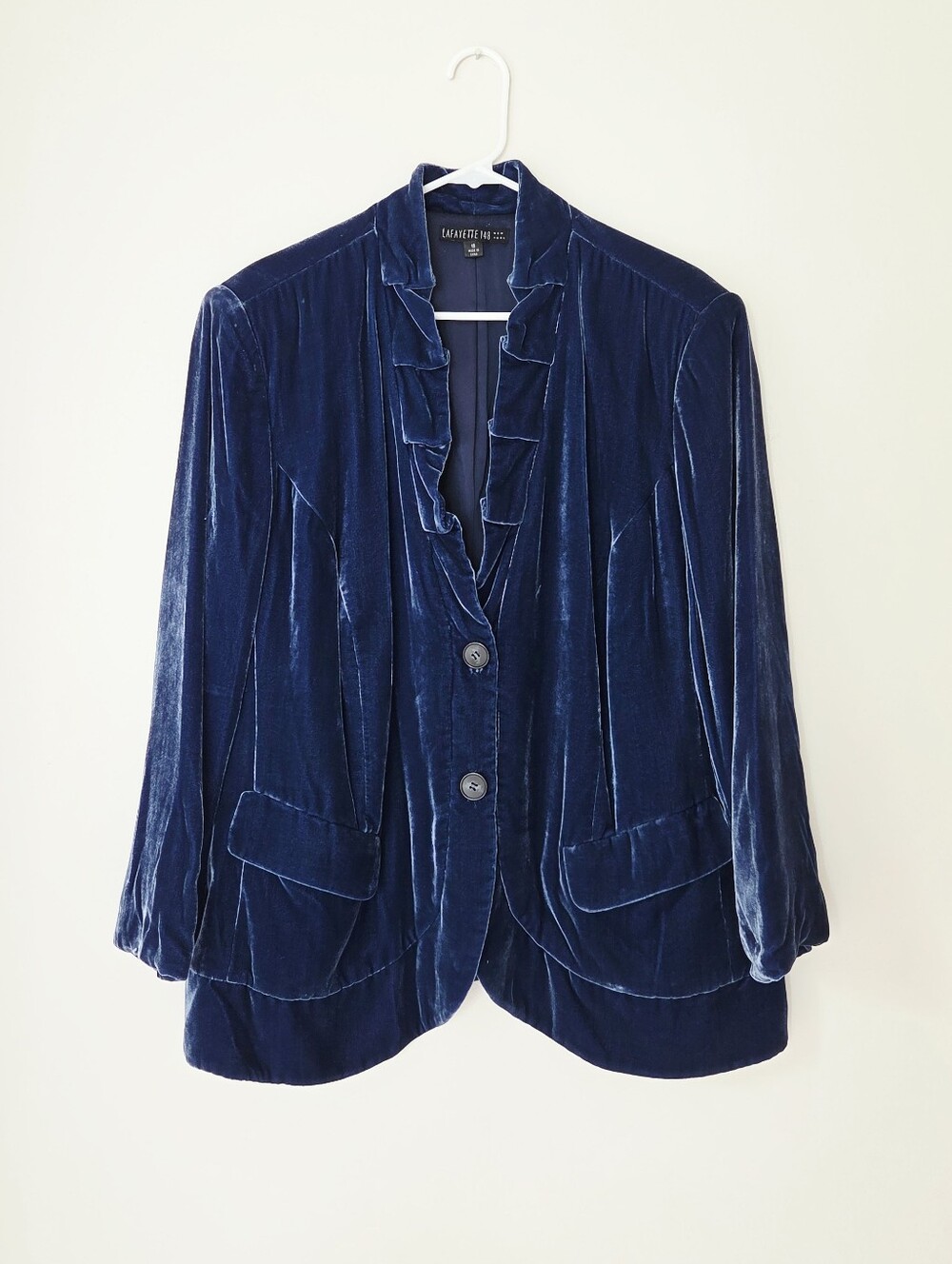 Lafayette 148 Blue Velvet Silk Blend Blazer Size 18